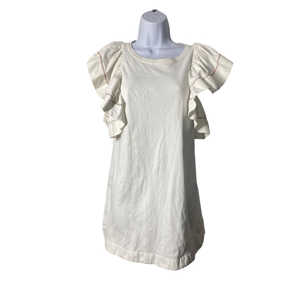 See by Chloe Ruffle Sleeve Shift Dress in White Cotton Women's Size‎ Medium